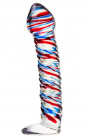 Стеклянные фаллосы - Стеклянный фаллос с разноцветными спиралями - 16,5 см.