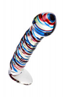 Стеклянные фаллосы - Стеклянный фаллос с разноцветными спиралями - 16,5 см.