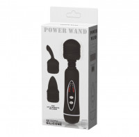 Клиторальные стимуляторы - Черный вибромассажер со сменными насадками Power Wand - 20,5 см.