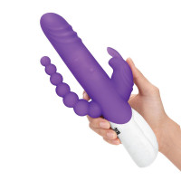 Анально-вагинальные - Фиолетовый вибратор-кролик с анальным стимулятором - 26 см.
