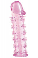 Насадки и удлинители - Гелевая розовая насадка на фаллос с шипами - 12 см.