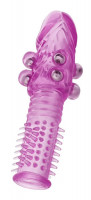 Насадки и удлинители - Фиолетовая стимулирующая насадка с шипами и шишечками - 13,5 см.