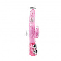 Со стимулятором клитора - Розовый вибромассажер Mariposa Tulip с поступательными движениями и ротацией бусин - 29,5 см.