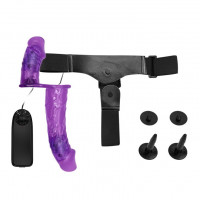 Женские страпоны - Женский фиолетовый страпон с вагинальной вибропробкой Ultra - 17,5 см.