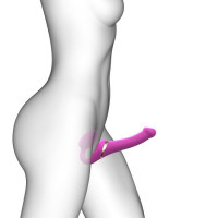 Безремневые - Ярко-розовый безремневой страпон Multi Orgasm Size M с клиторальной стимуляцией