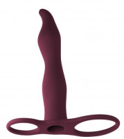 Мужские страпоны - Бордовая вибронасадка для двойного проникновения Flirtini - 15,9 см.