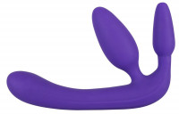 Безремневые - Фиолетовый безремневой страпон с двумя пробками Triple Teaser
