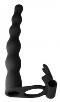 Мужские страпоны - Черная вибронасадка для двойного проникновения Jungle Bunny - 17 см.