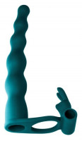 Мужские страпоны - Зеленая вибронасадка для двойного проникновения Jungle Bunny - 17 см.