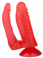 Анально-вагинальные - Малиновый гелевый анально-вагинальный фаллоимитатор на присоске - 14 см.