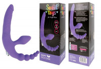 Безремневые - Фиолетовый безремневой страпон с анальным отростком и вибрацией - 15 см.