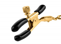 Интимные украшения - Чёрные с золотом зажимы на соски Gold Chain Nipple Clamps