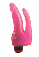 Анально-вагинальные - Двойной розовый вибромассажёр с шипами у основания - 17 см.