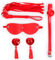 Эротические наборы - Пикантный набор БДСМ из 4 предметов в красном цвете