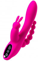 Анально-вагинальные - Ярко-розовый тройной вибростимулятор SPANKY - 21 см.