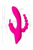 Анально-вагинальные - Ярко-розовый тройной вибростимулятор SPANKY - 21 см.
