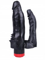 Анально-вагинальные - Черный сдвоенный вибратор №11 - 15,5 см.