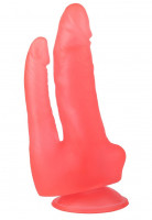 Анально-вагинальные - Двойной розовый стимулятор на присоске - 17 см.