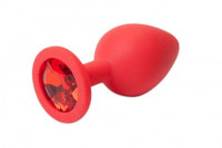 Интимные украшения - Красная силиконовая пробка с алым стразом - 7,1 см.