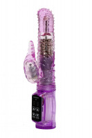 Hi-tech - Фиолетовый силиконовый вибратор с подвижной головкой в пупырышках - 21 см.