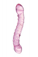 Стеклянные фаллосы - Двусторонний розовый фаллос с рёбрами и точками - 20,5 см.