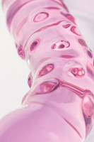 Стеклянные фаллосы - Двусторонний розовый фаллос с рёбрами и точками - 20,5 см.