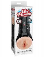 Телесный мастурбатор-вагина в черной колбе Super Luscious Lips XXL