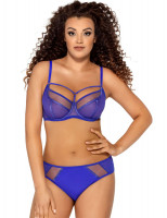 Синий бюстгальтер на косточках plus size с декоративными бретелями