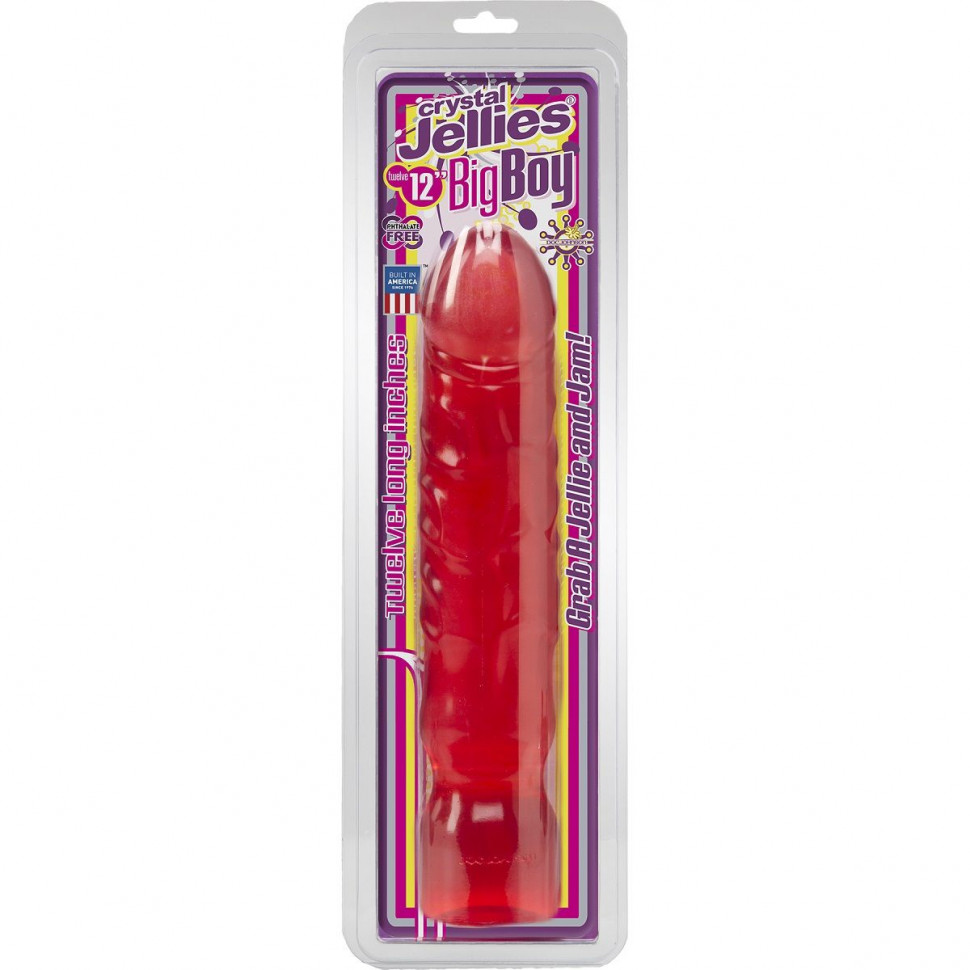 Большой розовый фаллоимитатор Crystal Jellies 12  Big Boy - 29,5 см.