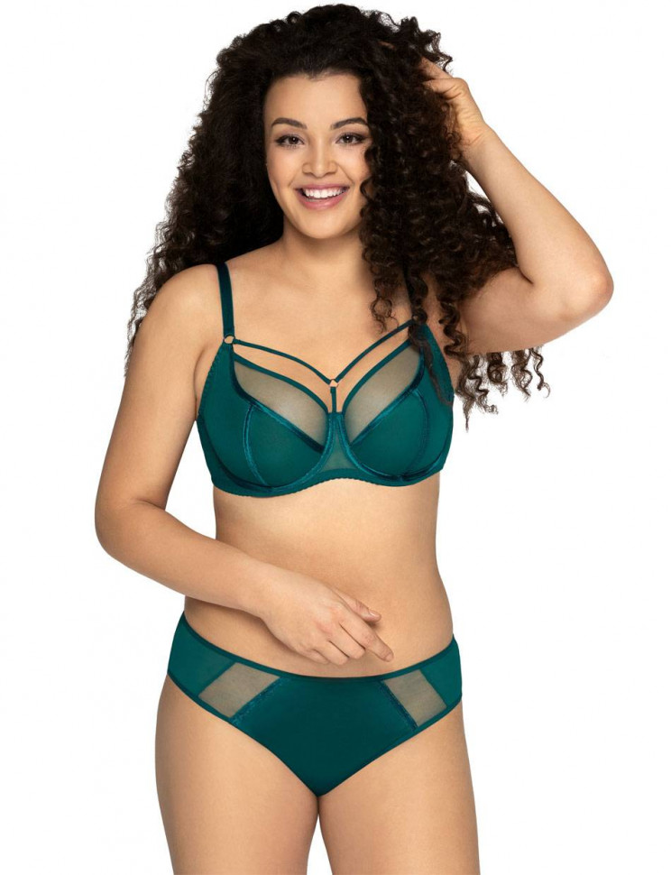 Изумрудный бюстгальтер на косточках plus size с декоративными бретелями