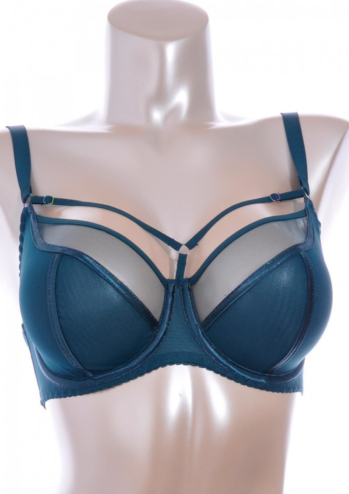 Изумрудный бюстгальтер на косточках plus size с декоративными бретелями