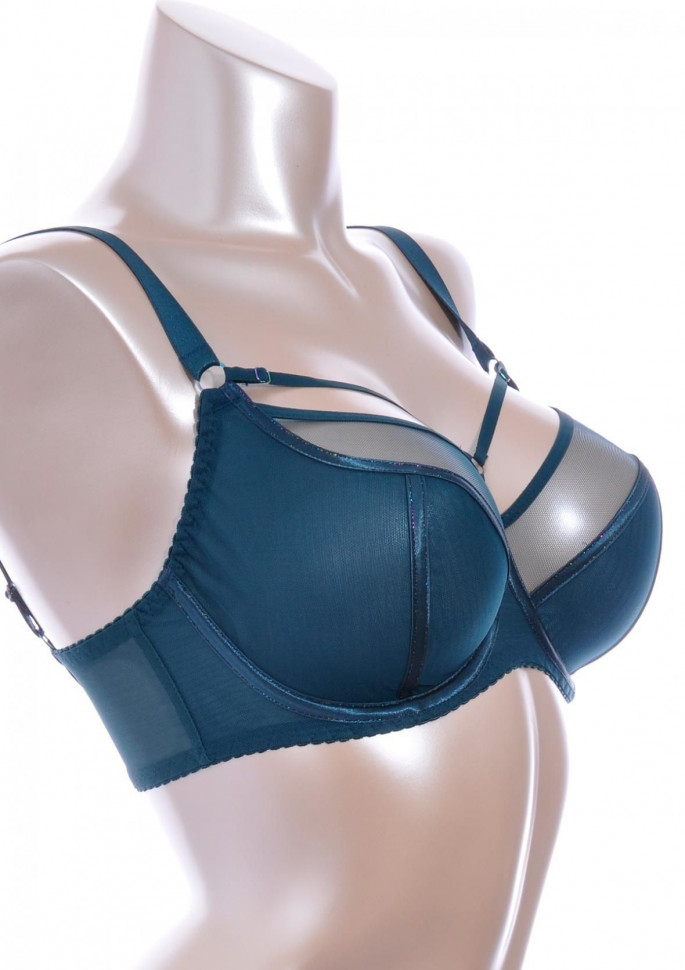Изумрудный бюстгальтер на косточках plus size с декоративными бретелями