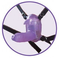 Клиторальные стимуляторы - Фиолетовый вибростимулятор в виде рога носорога на регулируемых трусиках и с пультом ДУ