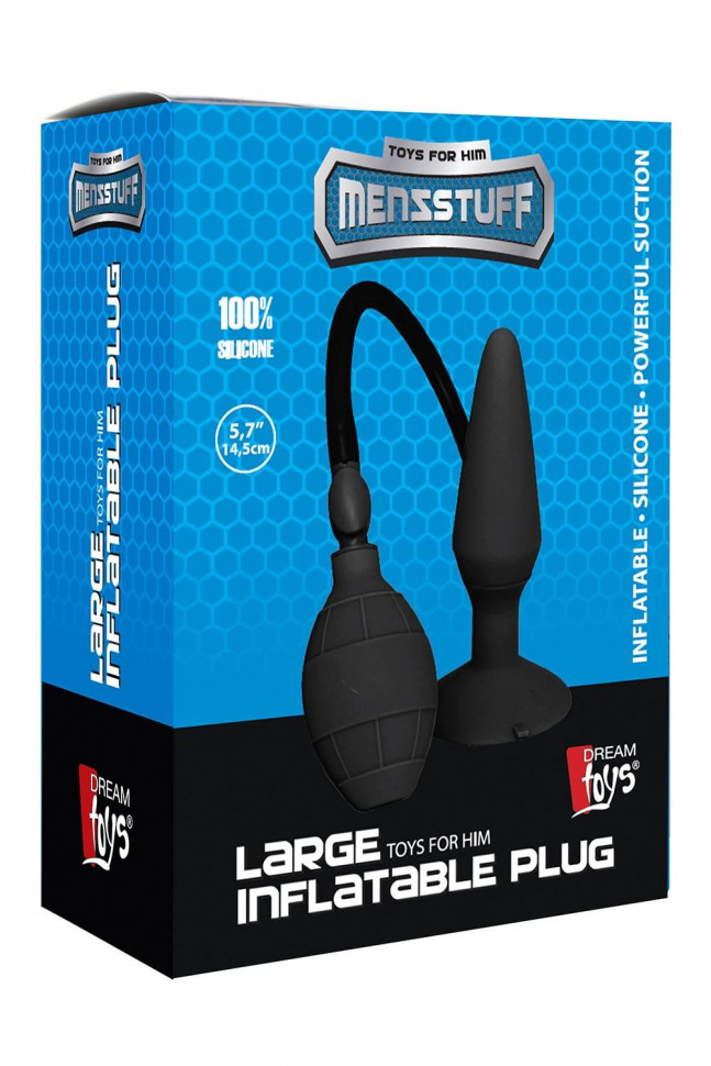 Чёрная анальная втулка с функцией расширения MENZSTUFF LARGE INFLATABLE PLUG - 14,5 см.
