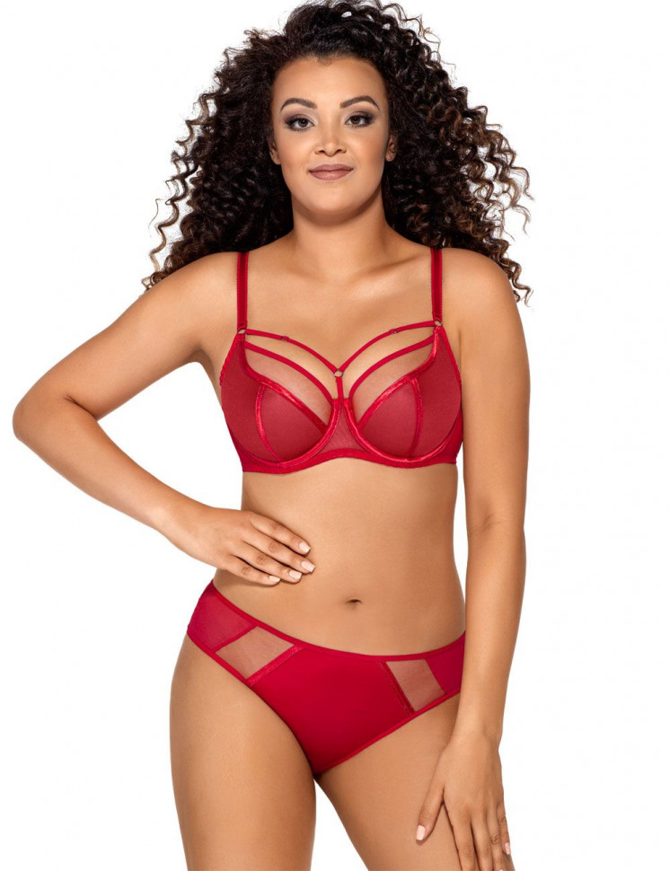 Красный бюстгальтер на косточках plus size с декоративными бретелями