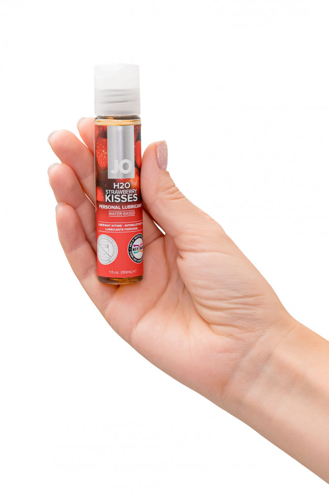 Лубрикант на водной основе с ароматом клубники JO Flavored Strawberry Kiss - 30 мл.