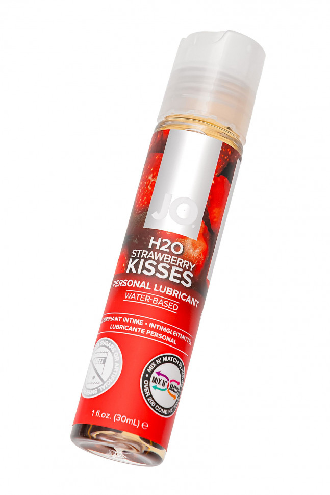 Лубрикант на водной основе с ароматом клубники JO Flavored Strawberry Kiss - 30 мл.