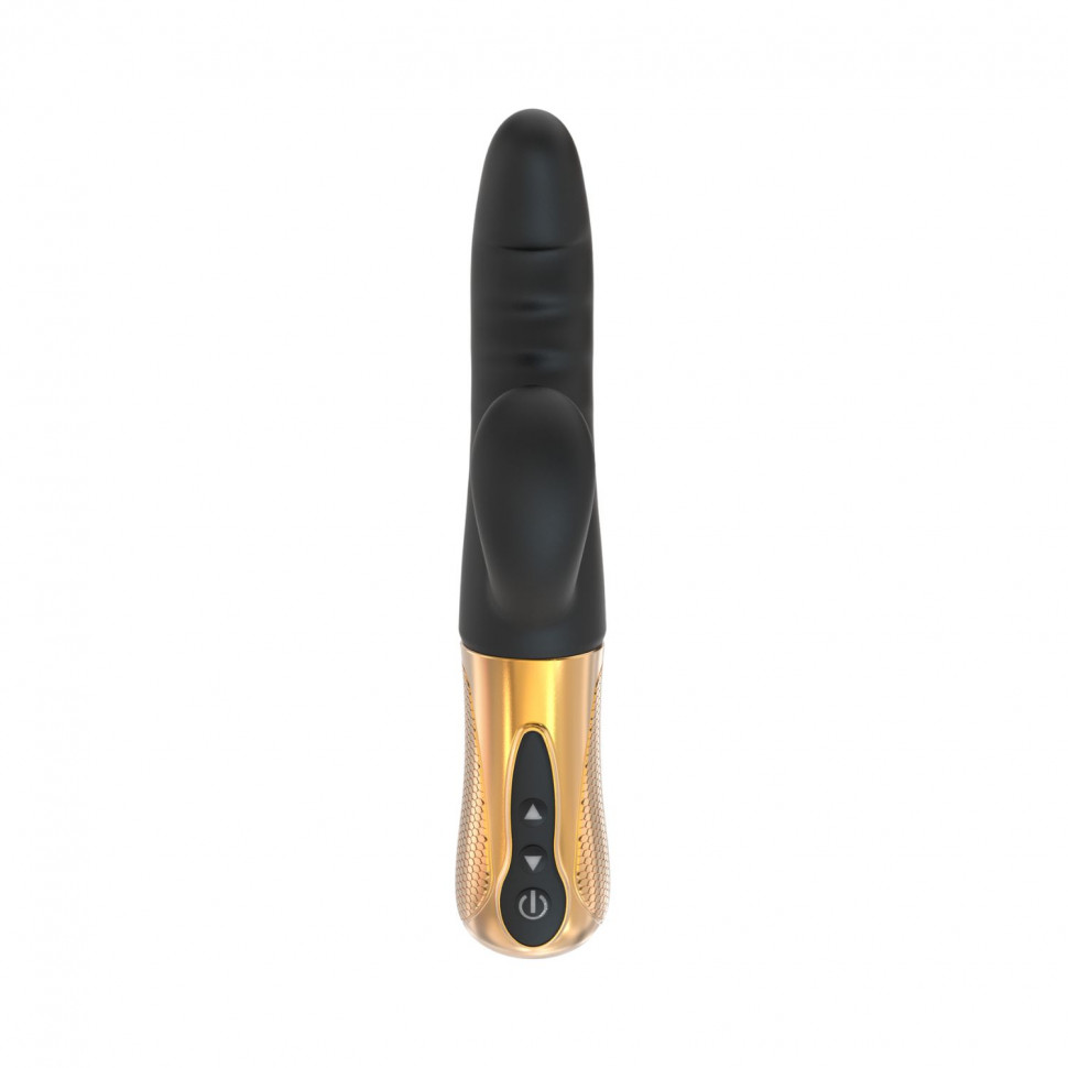 Черный вибратор с возвратно-поступательными движениями Big Thrust Rabbit - 23 см.