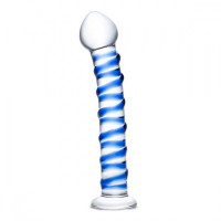 Стеклянные фаллосы - Стеклянный фаллоимитатор с голубой внешней спиралью - 18,5 см.