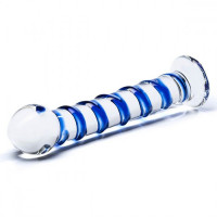 Стеклянные фаллосы - Стеклянный фаллоимитатор с голубой внешней спиралью - 18,5 см.