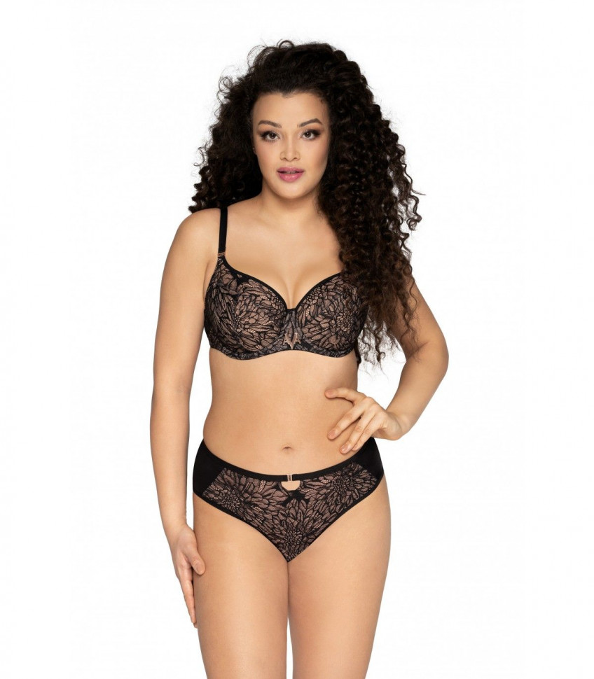 Бюстгальтер-балконет с чашками plus size на косточках и с цветочным кружевом
