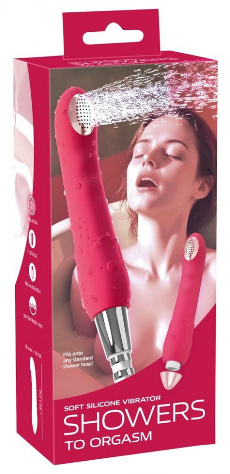 Малиновая насадка на душ с вибрацией Showers to orgasm - 20,1 см.