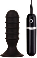 Анальные вибраторы - Чёрная анальная вибропробка с рёбрышками - 10 см.