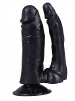 Анально-вагинальные - Черный сдвоенный фаллоимитатор №8 - 13,5 см.