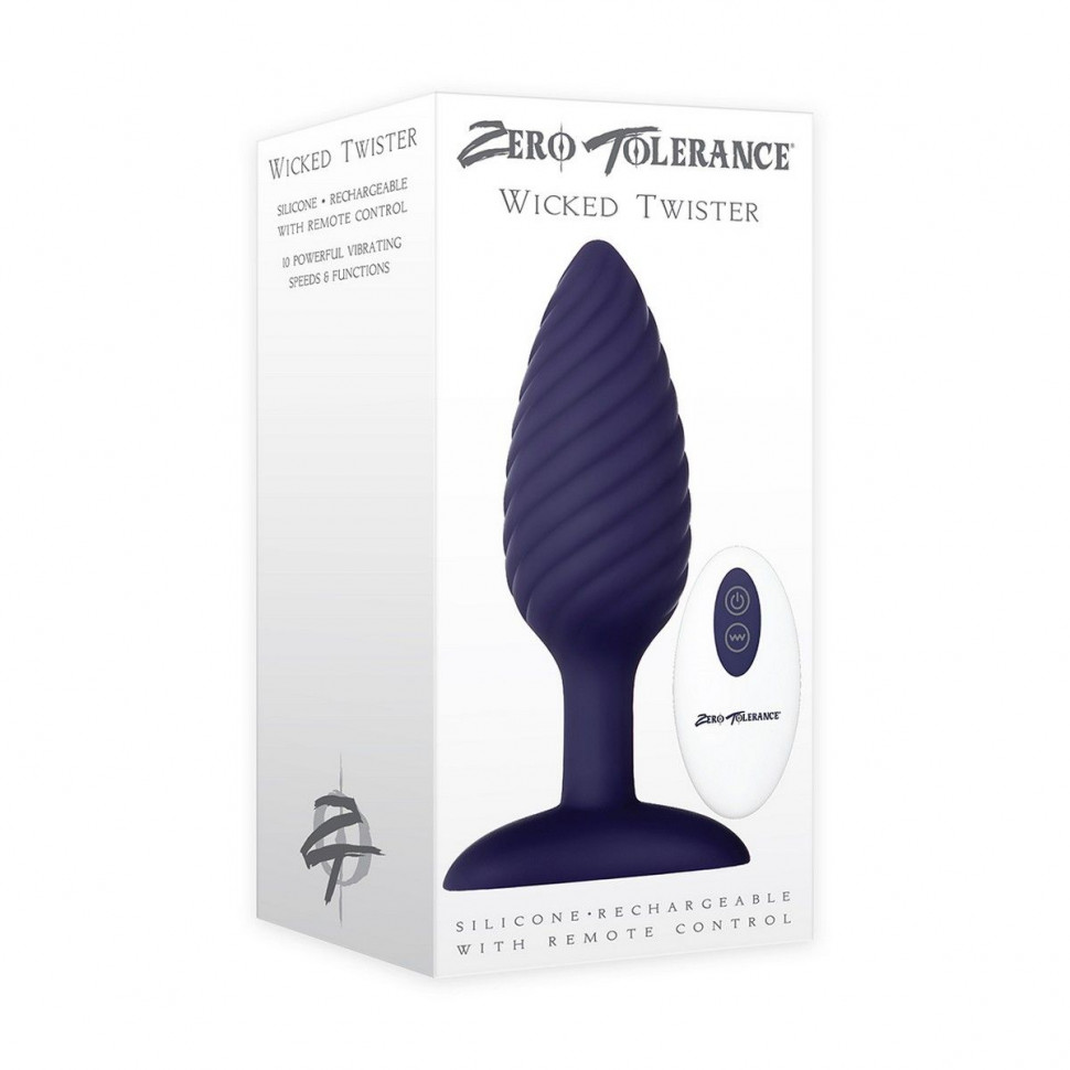 Синяя анальная пробка с вибрацией и пультом ДУ Wicked Twister - 12 см.