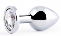 Стеклянные и металлические - Анальная пробка SILVER PLUG MEDIUM с прозрачным кристаллом - 8,2 см.