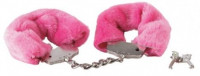 Наручники, ошейники - Розовые меховые наручники на сцепке с ключами