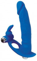 Мужские страпоны - Синяя вибронасадка для двойного проникновения - 15 см.