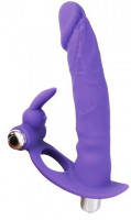 Мужские страпоны - Фиолетовая вибронасадка для двойного проникновения - 15 см.