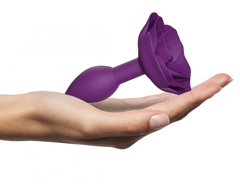 Фиолетовая анальная пробка с ограничителем-розой Open Rose Size S Butt Plug